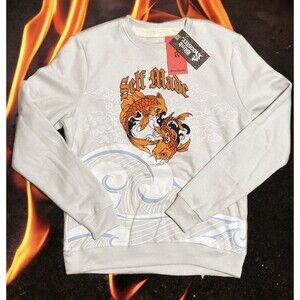 Men's Small Blind Rooster Crewneck Sweatshirt Tokyo Japan Koi Fish New